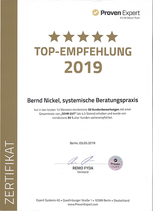 Zertifikat Top Empfehlung 2019