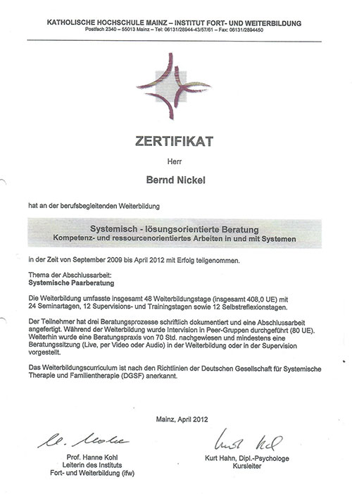 Kath. Hochschule Mainz - Zertifikat